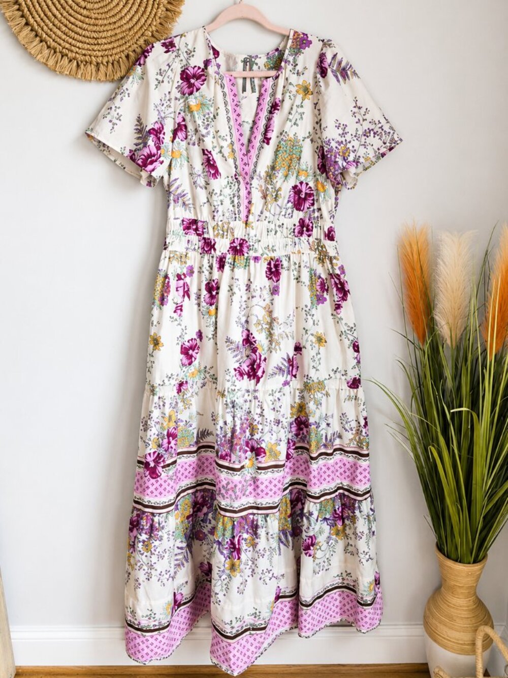 Anthropologie Somerset Charming Floral Border Print Tiered Maxi Dress SZ XL Boho - Picture 2 of 10